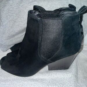 Tory Burch Gemma Black Suede Ankle Booties with Block Heel